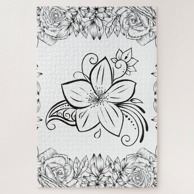 Quebra-cabeça Pétala Monocromática Elegante – Floral Minimalista (Vertical)