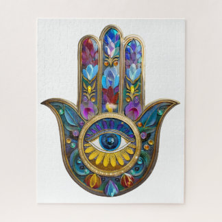 Quebra-cabeça Pétalas Coloridas Folhas Hamsa Safira Terceiro Olh