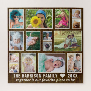 Quebra-cabeça Photo Collage Dk Rustic Wood Custom Family Square