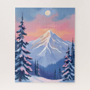 Quebra-cabeça Picos de Inverno Sussurrantes Montanha Rosa Pastel
