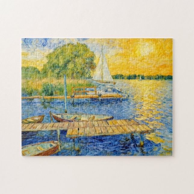 Quebra-cabeça Pier Impressionista à Beira do Lago Wannsee com Ba (Horizontal)