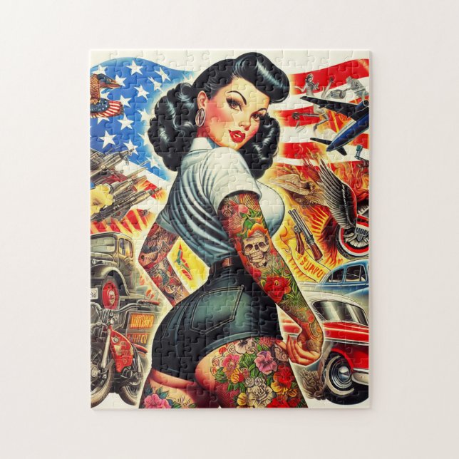 Quebra-cabeça Pin-up Americano Tatuado (Vertical)