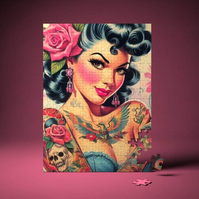 Quebra-cabeça Pin-up de Cuta Retro Tatuado (Criador carregado)