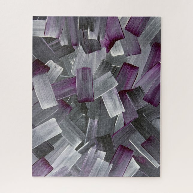 Quebra-cabeça Pinceladas Abstratas em Roxo, Preto e Cinza (Vertical)