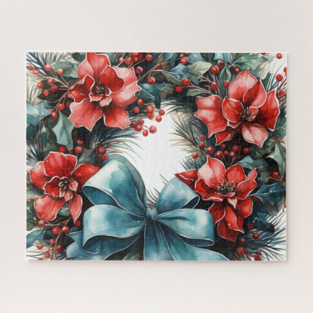 Quebra-cabeça Pine Wreath com Holly Festivo Natal (Horizontal)