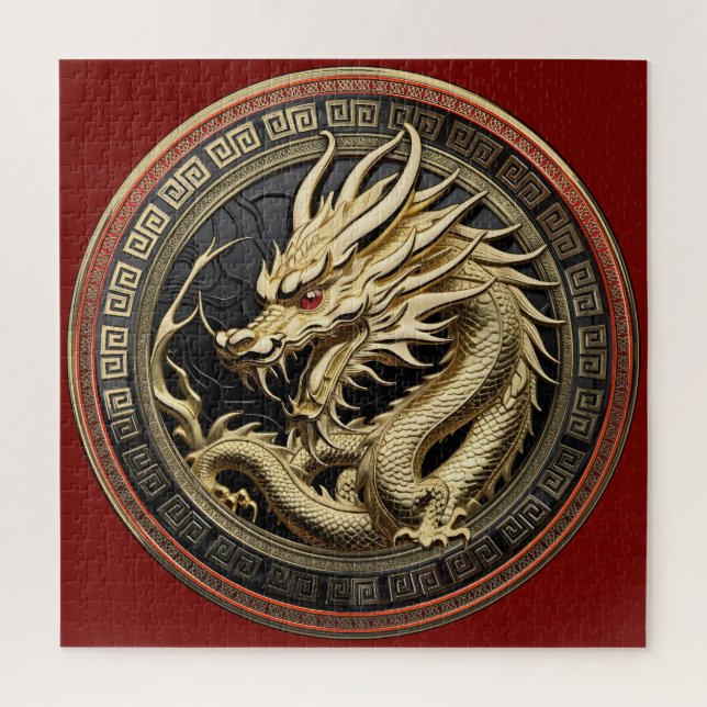 Quebra-cabeça Pingente de Dragão Oriental Sagrado Dourado (Vertical)