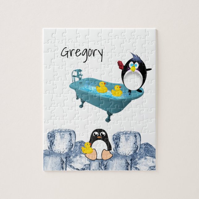 Quebra-cabeça Pinguim Amarelo Pinguim Branco e Pre (Vertical)