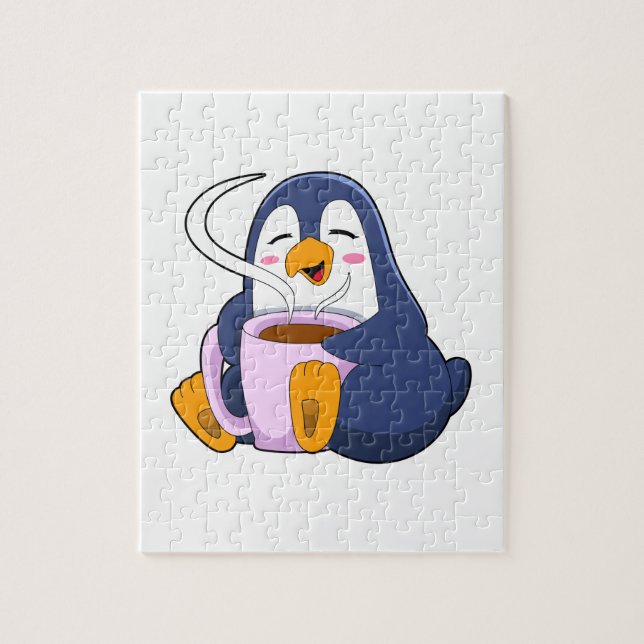 Quebra-cabeça Pinguim com taça de café (Vertical)