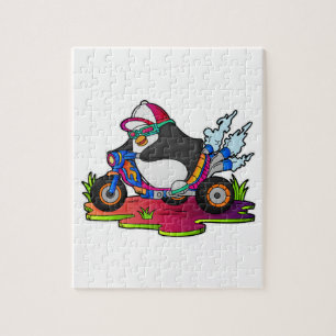Quebra-cabeça Pinguim como Biker com motocicleta