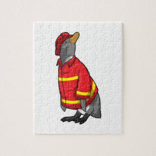 Quebra-cabeça Pinguim como Bombeiro com Capacete