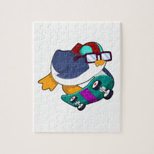 Quebra-cabeça Pinguim como Patinador com skate