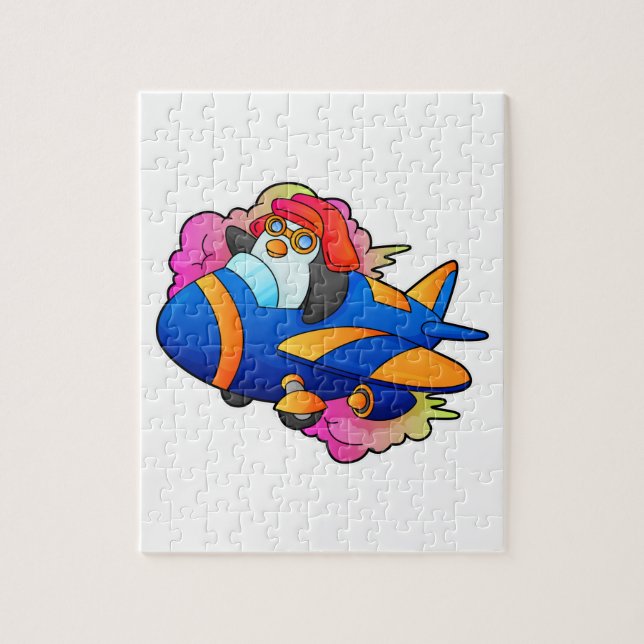 Quebra-cabeça Pinguim como piloto com avião (Vertical)