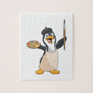 Quebra-cabeça Pinguim como Pincel com Pincel de Tinta e Cor