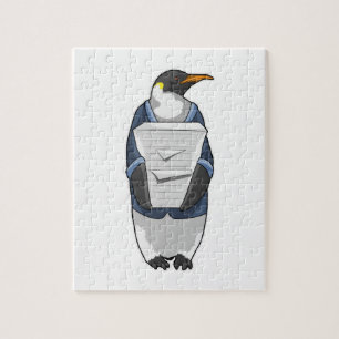 Quebra-cabeça Pinguim como Secretário com Pilha de Papel