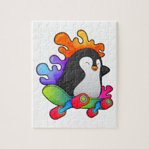 Quebra-cabeça Pinguim como skater com skate