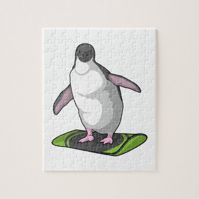 Quebra-cabeça Pinguim como Snowboarder com Snowboard (Vertical)