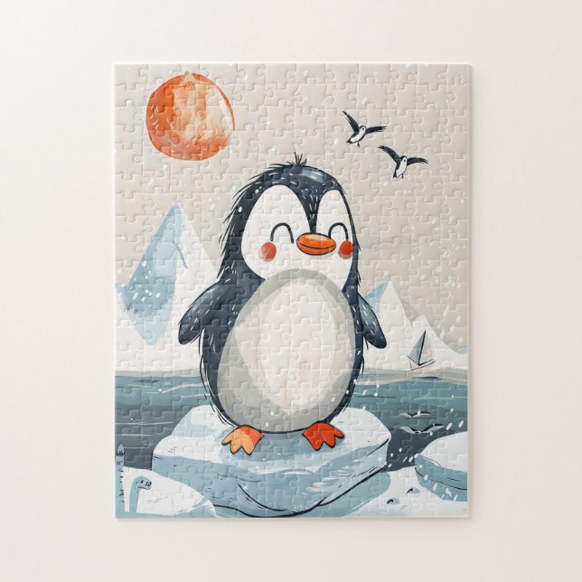 Quebra-cabeça Pinguim de desenho animado engraçado em bloco de g (Vertical)