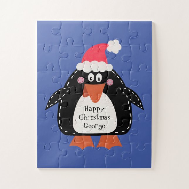 Quebra-cabeça Pinguim de Natal Gelado Personalizado (Vertical)