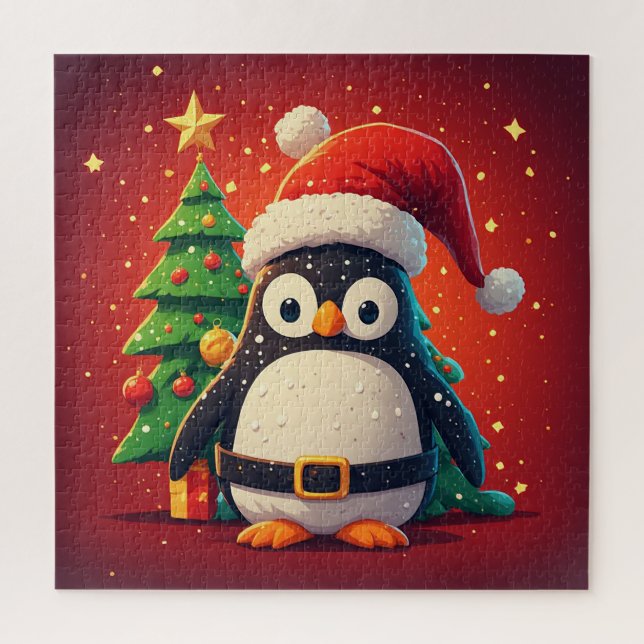 Quebra-cabeça 🐧 Pinguim Divertido Papai Noel Luzes de Natal Tem (Vertical)