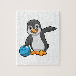 Quebra-cabeça Pinguim em Boliches com Bola de boliche