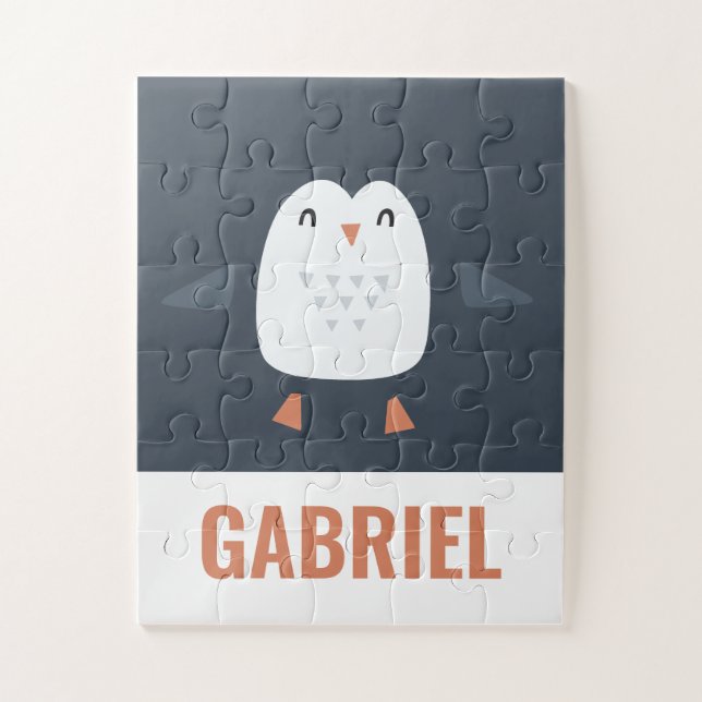 Quebra-cabeça pinguim engraçado e festivo, crianças personalizad (Vertical)