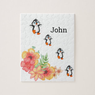 Quebra-cabeça Pinguim Floral