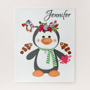 Quebra-cabeça Pinguim Floral Namorados Feliz