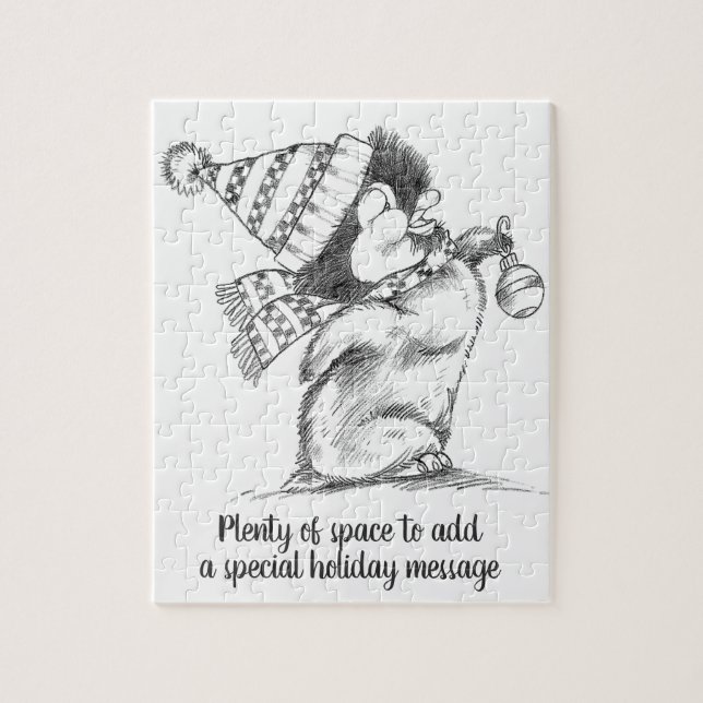 Quebra-cabeça Pinguim Fofo de Natal com Chapéu e Cachecol (Vertical)