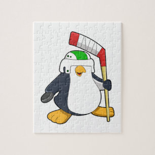 Quebra-cabeça Pinguim no hóquei no gelo com bastão de hóquei