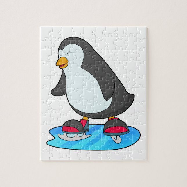 Quebra-cabeça Pinguim no patinagem de gelo com skates de gelo (Vertical)