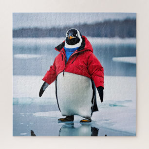 Quebra-cabeça Pinguim Vestindo um Casaco vermelho