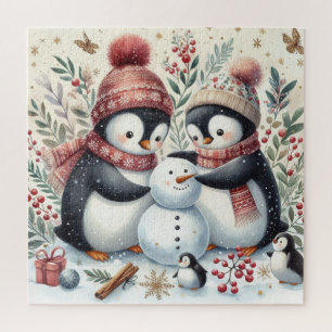 Quebra-cabeça Pinguins Construindo Um Homem De Neve
