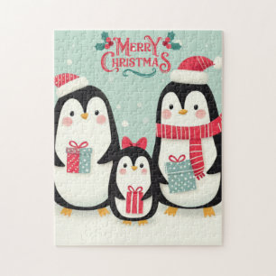 Quebra-cabeça Pinguins de neve de Natal feliz