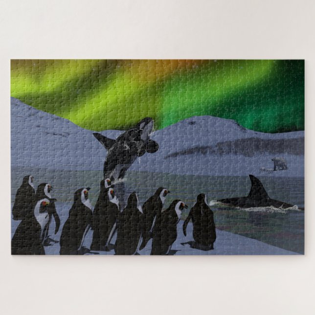 Quebra-cabeça Pinguins e Baleias da Aurora Boreal (Horizontal)