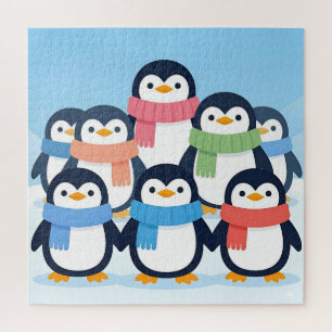Quebra-cabeça Pinguins Fofos Cachecol de Inverno Abraço Coletivo