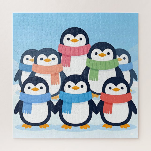 Quebra-cabeça Pinguins Fofos Cachecol de Inverno Abraço Coletivo (Vertical)