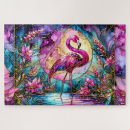 Quebra-cabeça Pink Flamingo Stained Glass Mosaic