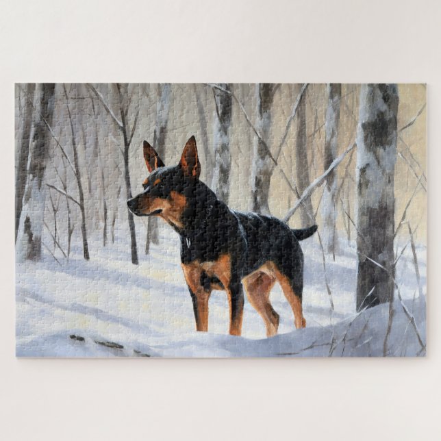 Quebra-cabeça Pinscher Miniatura Deixe Nevar Natal (Horizontal)