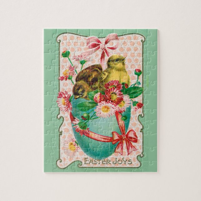 Quebra-cabeça Pintinhos com saudação de Páscoa de Ovos de Páscoa (Vertical)