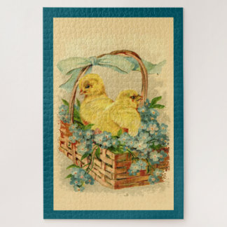 Quebra-cabeça Pintinhos em um Convite para Páscoa de Vintage em