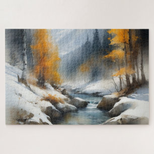 Quebra-cabeça Pintor da paisagem fluvial serene snowy