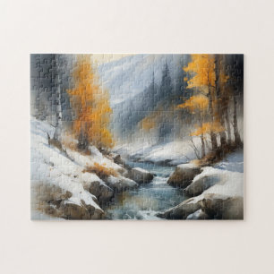 Quebra-cabeça Pintor da paisagem fluvial serene snowy