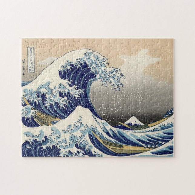 Quebra-cabeça Pintor ukiyo e japonês de onda azul (Horizontal)