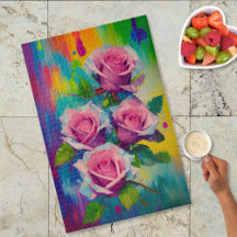 Pintura a Óleo de Buquê de Rosas Cor-de-Rosa Arte 