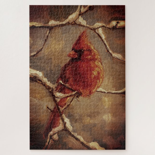 Quebra-cabeça Pintura a Óleo de Cardinal Vermelho – Galho de Inv (Vertical)