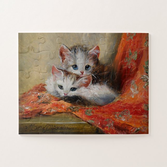 Quebra-cabeça Pintura a Óleo de Gato Fofo da Meta Plückebaum Vin (Horizontal)