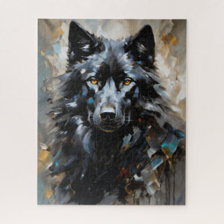 Quebra-cabeça Pintura a óleo de lobo negro
