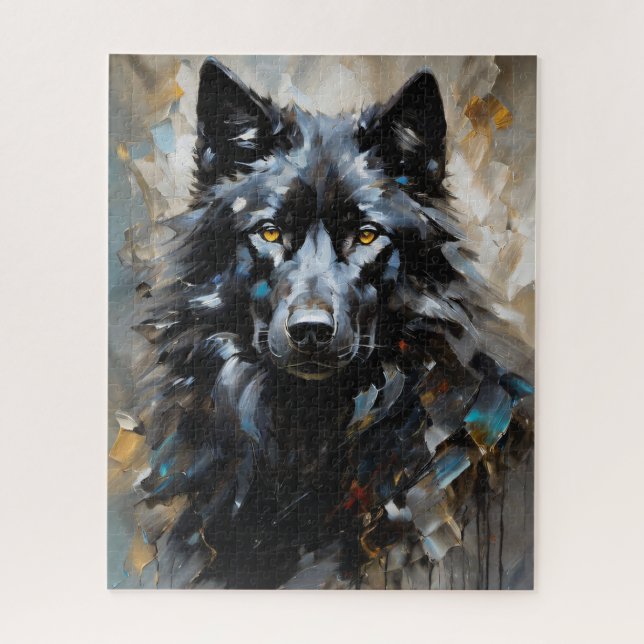 Quebra-cabeça Pintura a óleo de lobo negro (Vertical)