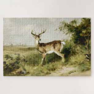 Quebra-cabeça Pintura a óleo de paisagem com cervo de cauda bran