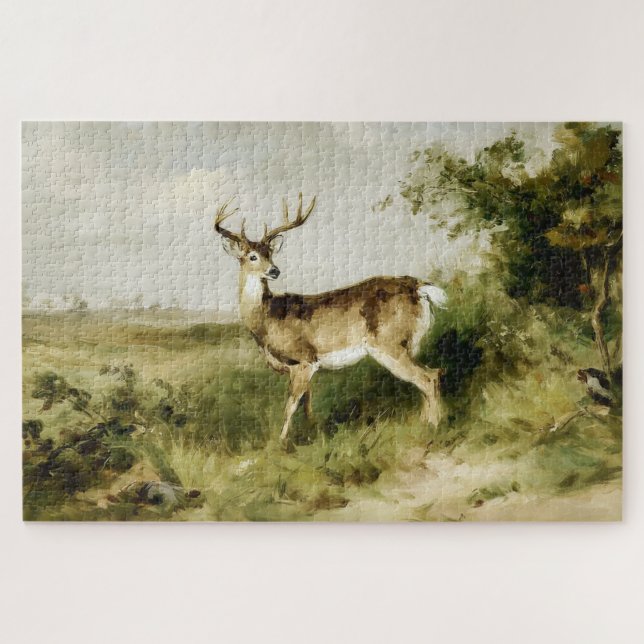 Quebra-cabeça Pintura a óleo de paisagem com cervo de cauda bran (Horizontal)